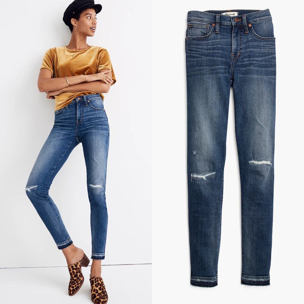 Madewell Jeans Womens 25 Blue 9” Mid Rise Skinny Raw Drop Hem York Wash Stretch